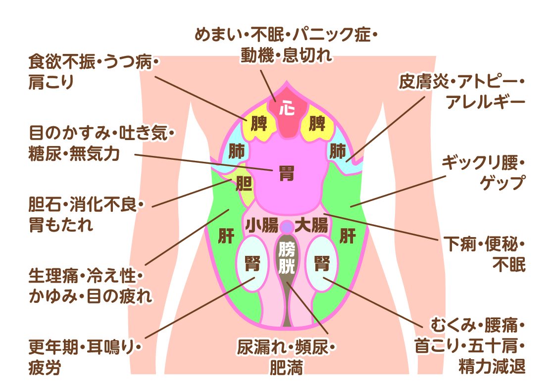 腹診図と施術イメージ（クリックで拡大）