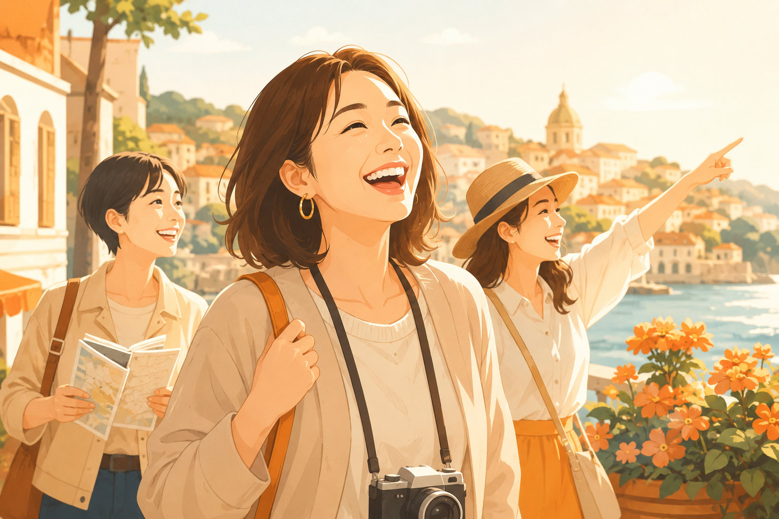 家族や友人と外食を楽しむ様子