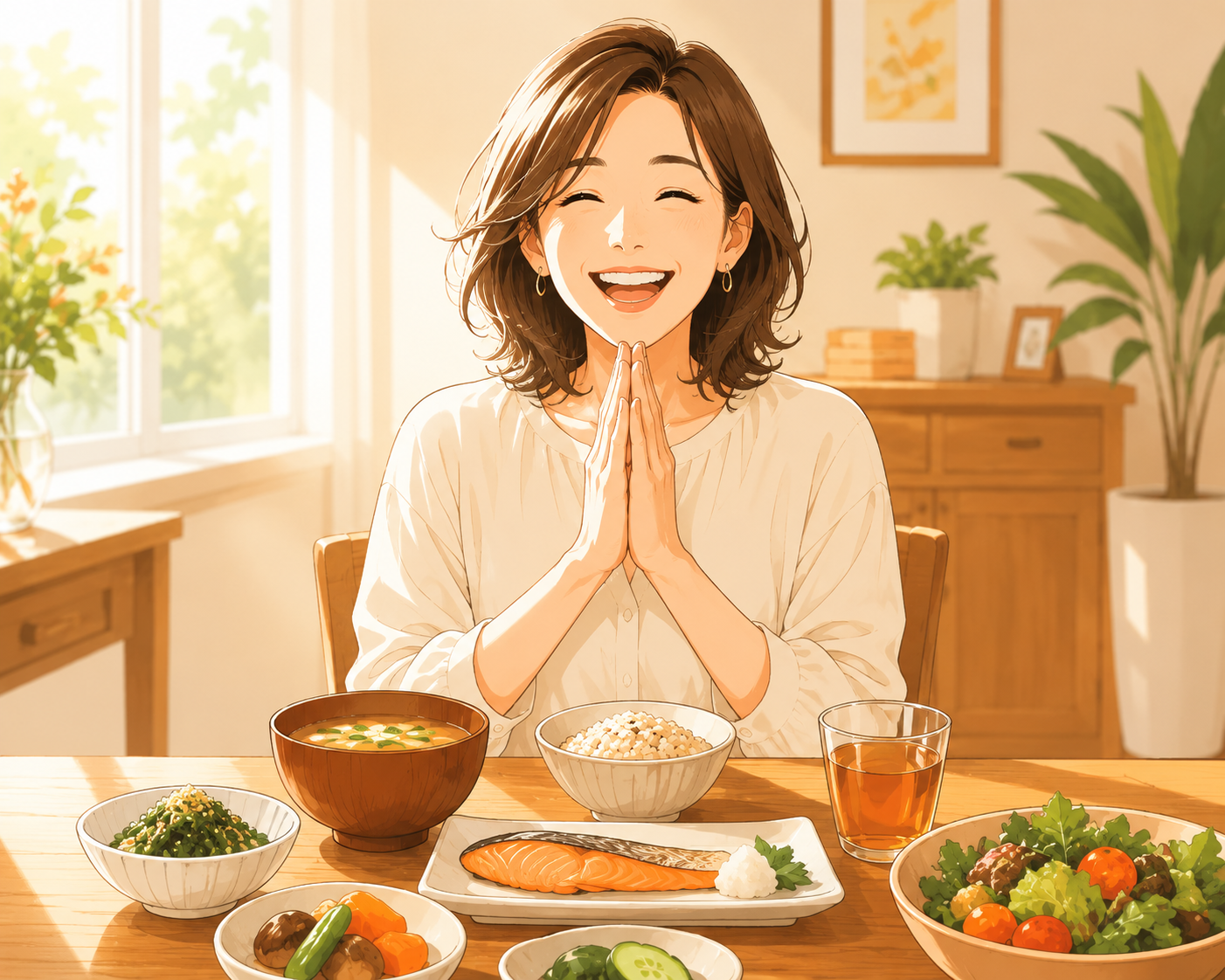 笑顔で食事を楽しむ様子